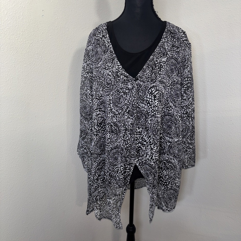 New Slim Factor By Investments Top XL Black &White Dressy Office‎ Layered Look